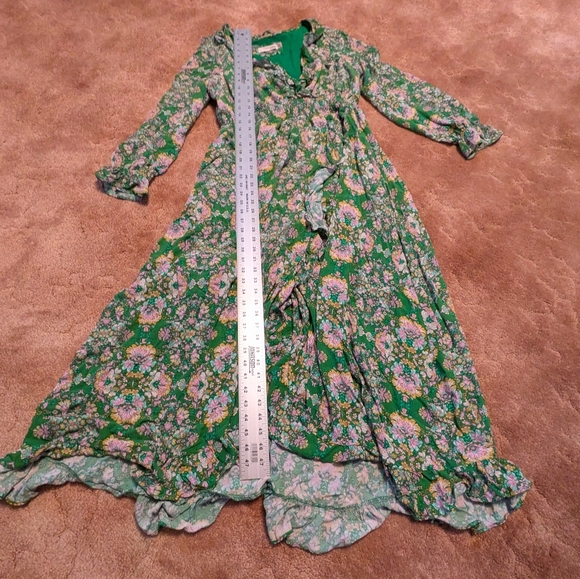 Anthropologie Green Floral Long Sleeve Dress Size Medium Petite - Picture 2 of 6